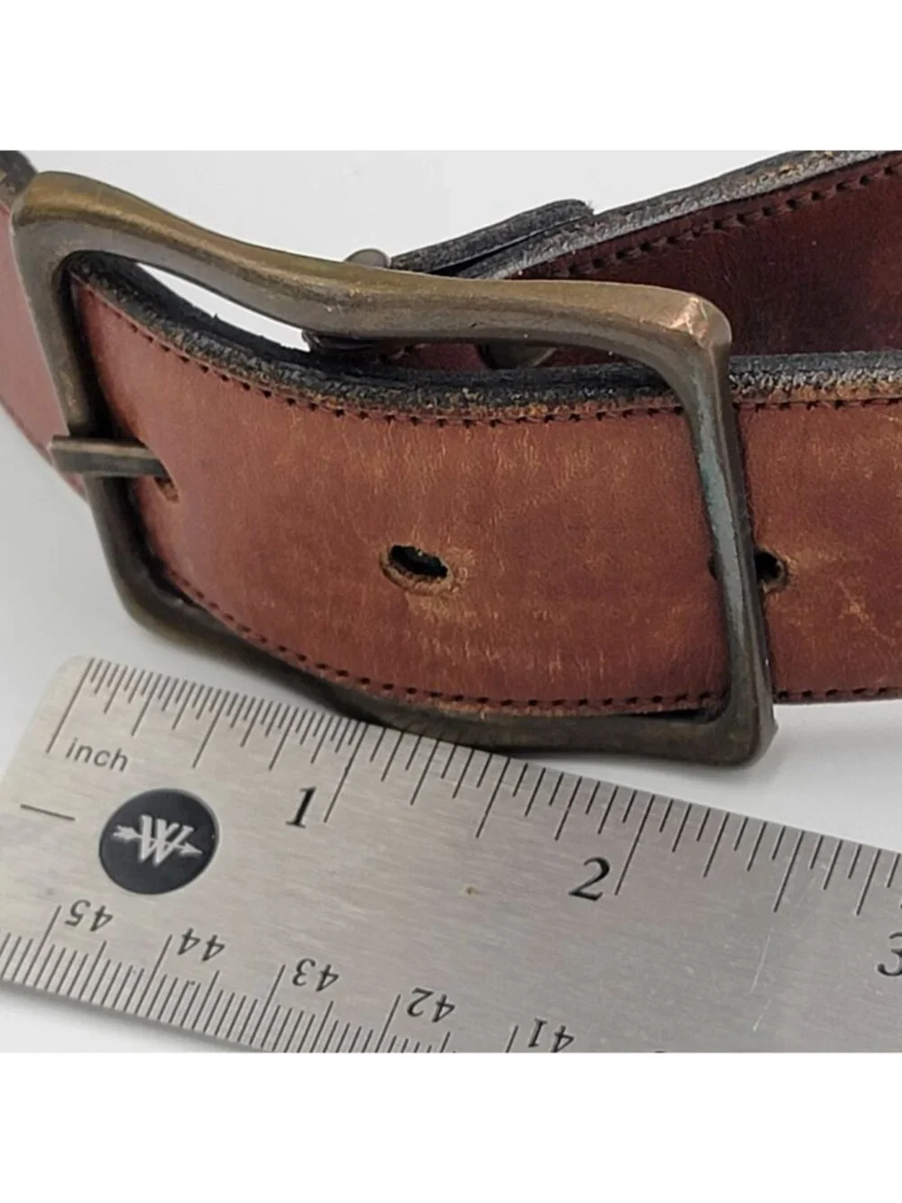 Vintage Brown Leather Belt With Braided & Perforated Details Solid Brass Buckle